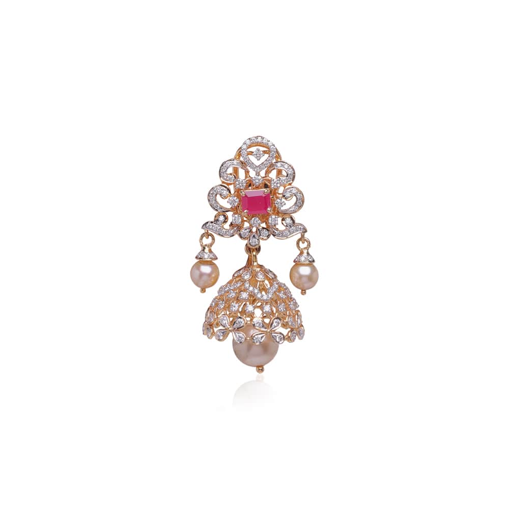 Decorous Ruby Studded Diamond Jhumkas