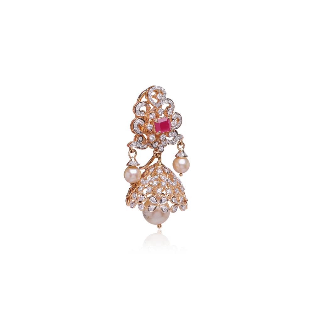 Decorous Ruby Studded Diamond Jhumkas