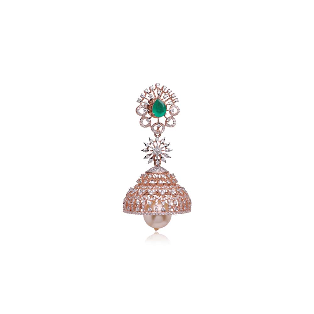 Lattice Diamond & Emerald Jhumkas