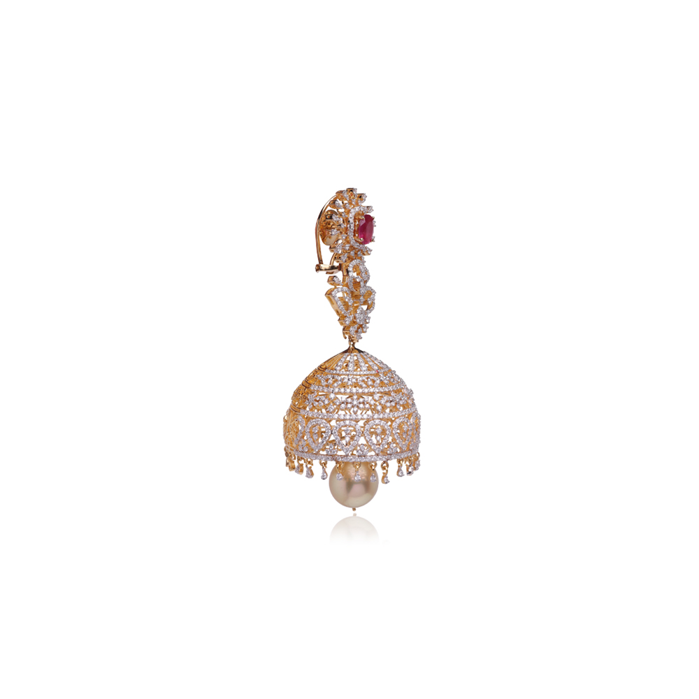 Elegant Rubies & Diamond Jhumkas