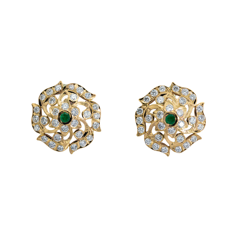 Emerald Swirly Diamond Studs