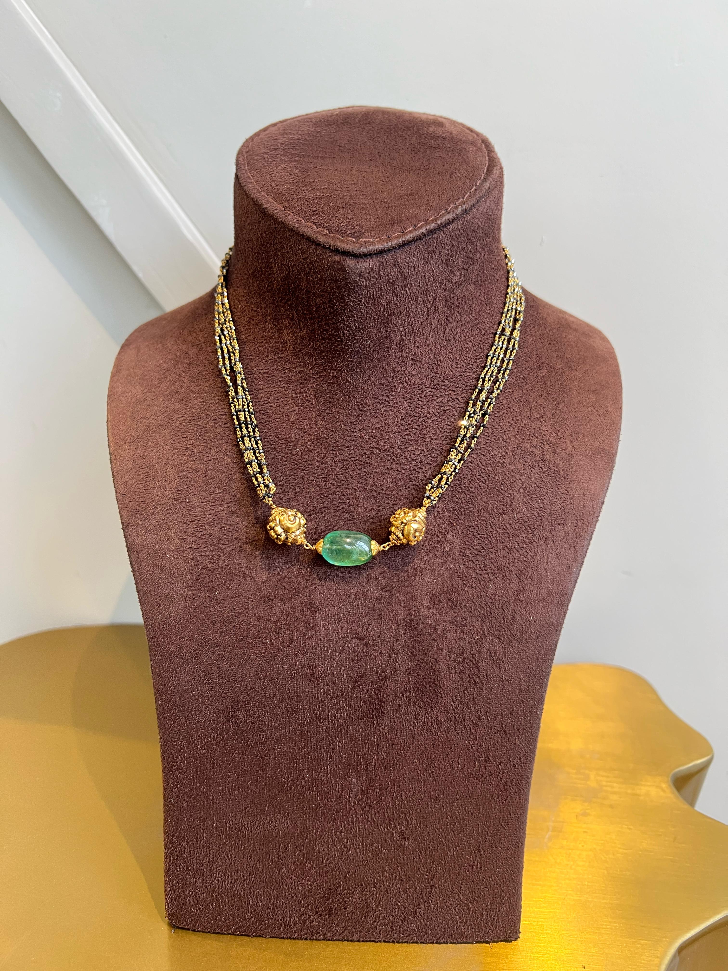 Simple Black Diamond beads with Emerald and nakshi ball Simple Black Diamond beads with Emerald and nakshi ball