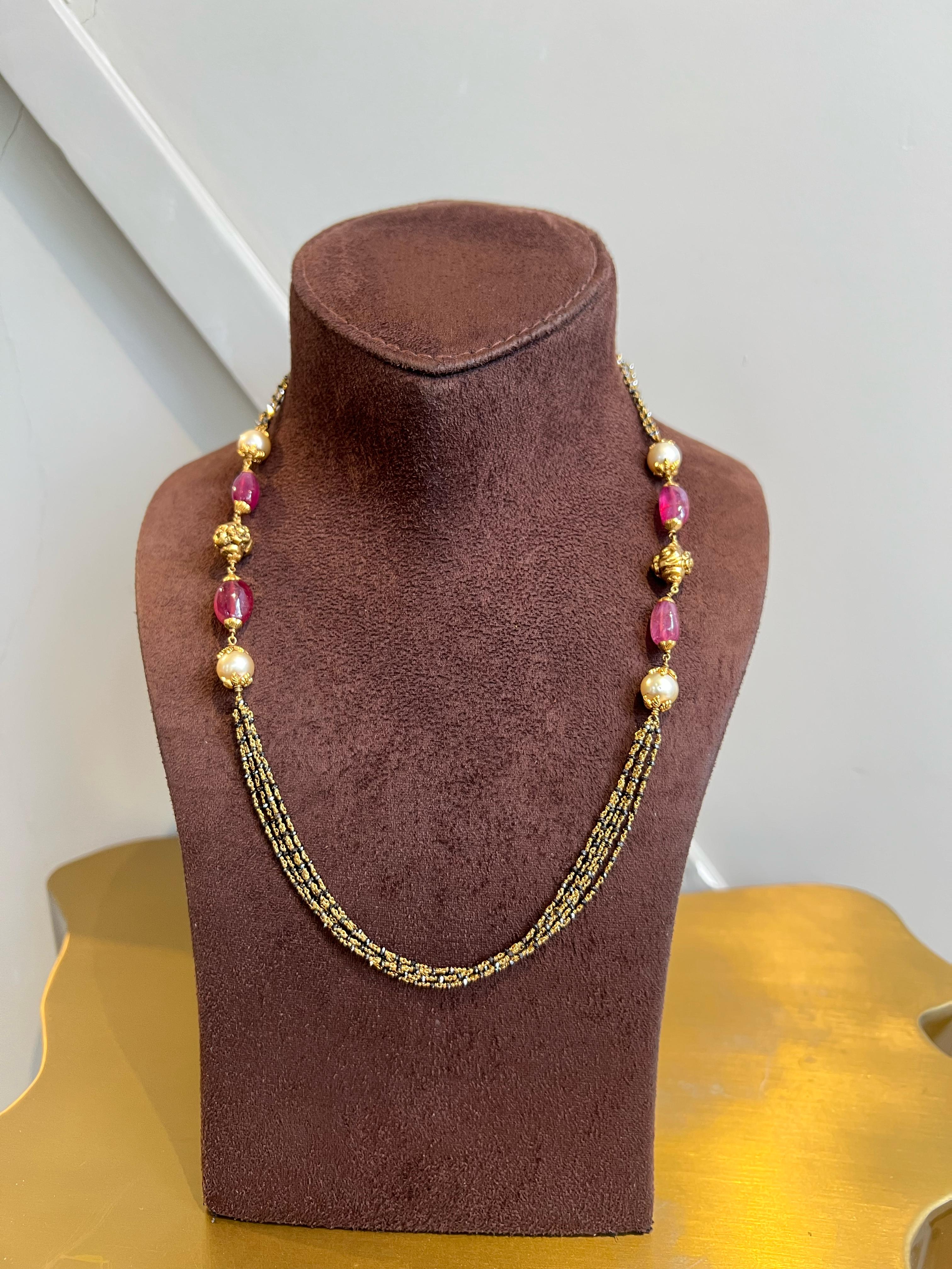 Black Diamond beads with Ruby , pearl and nakshi ball Black Diamond beads with Ruby , pearl and nakshi ball