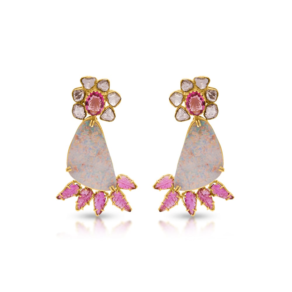 Pink Opal Polki Earrings