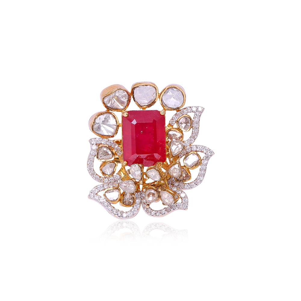 Overlapping Leaf Ruby Ring