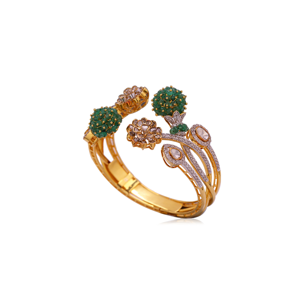 Emerald Studded Polki  Kada