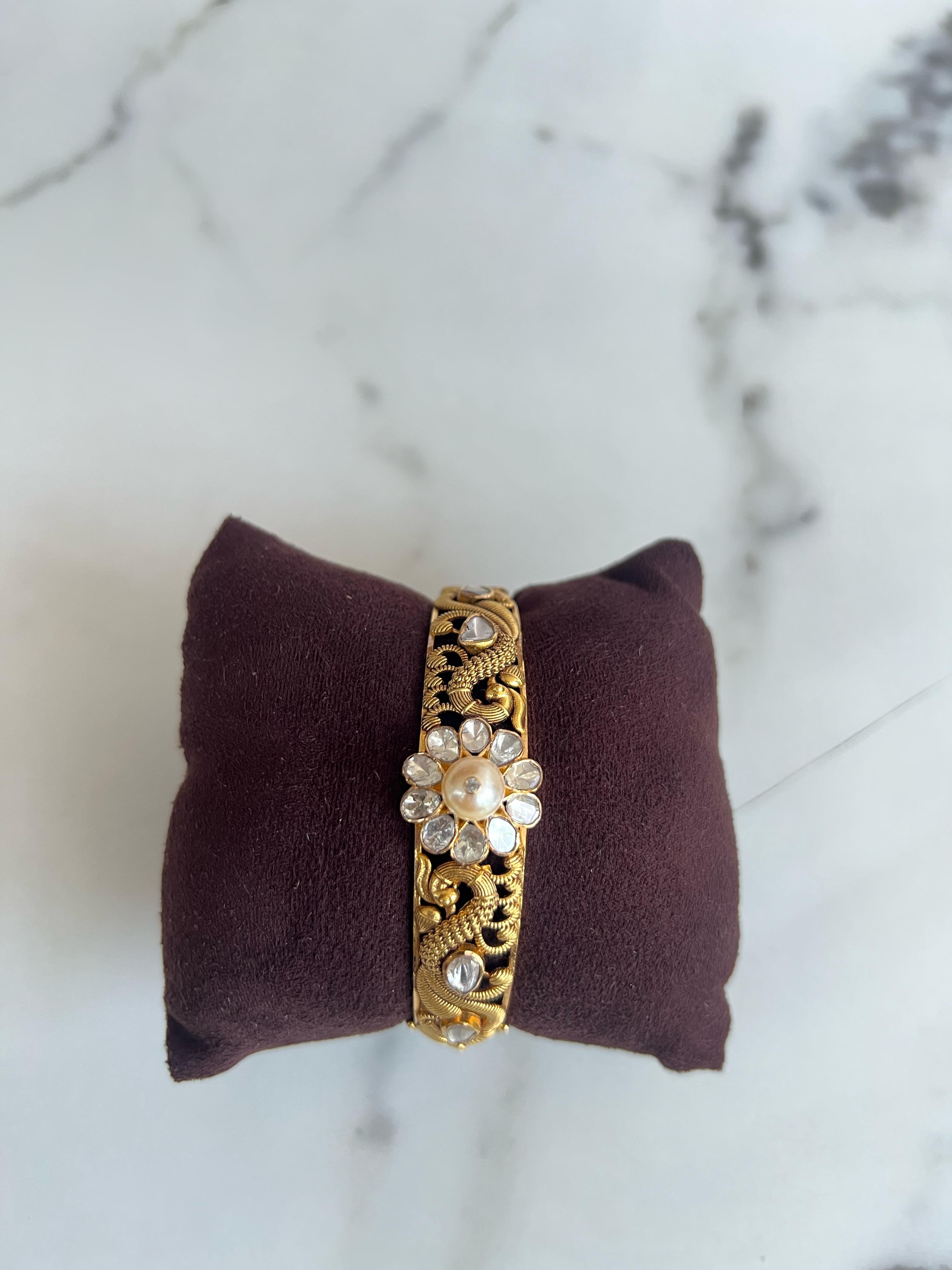 Traditional Floral polki kada with pearl