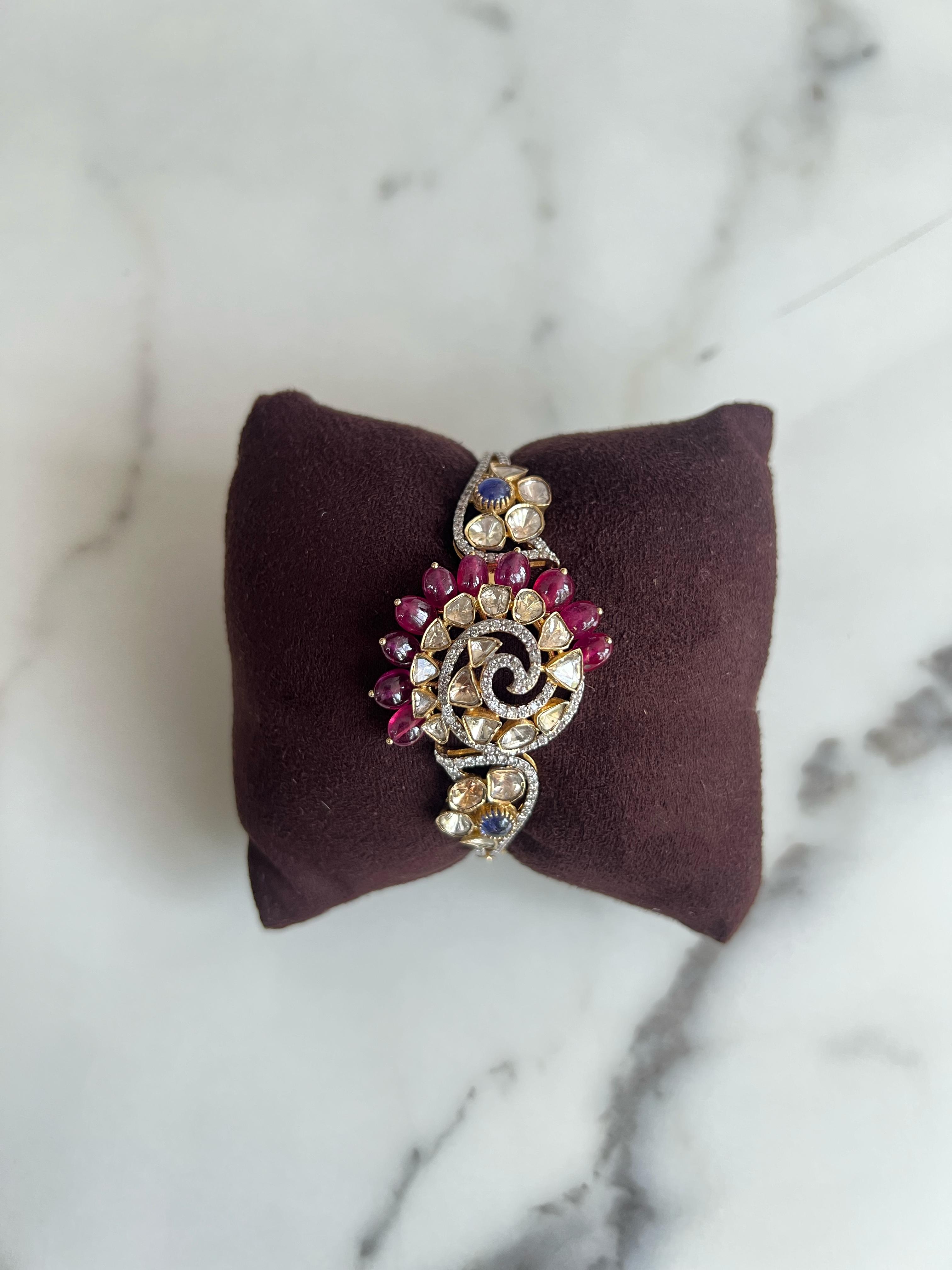 Charming Polki Bracelet with ruby beads