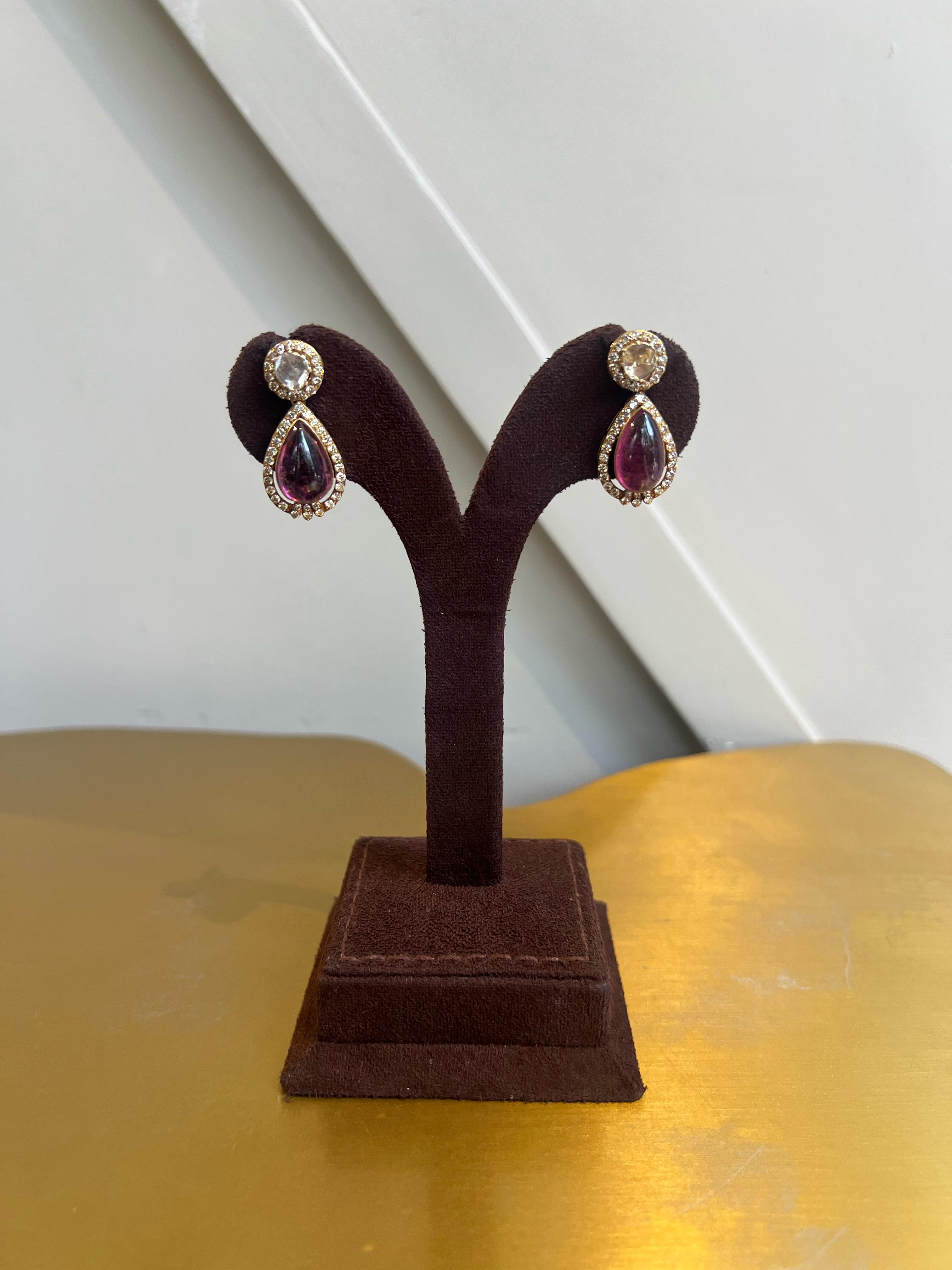 Carved Leaf Shape Tourmaline Earrings