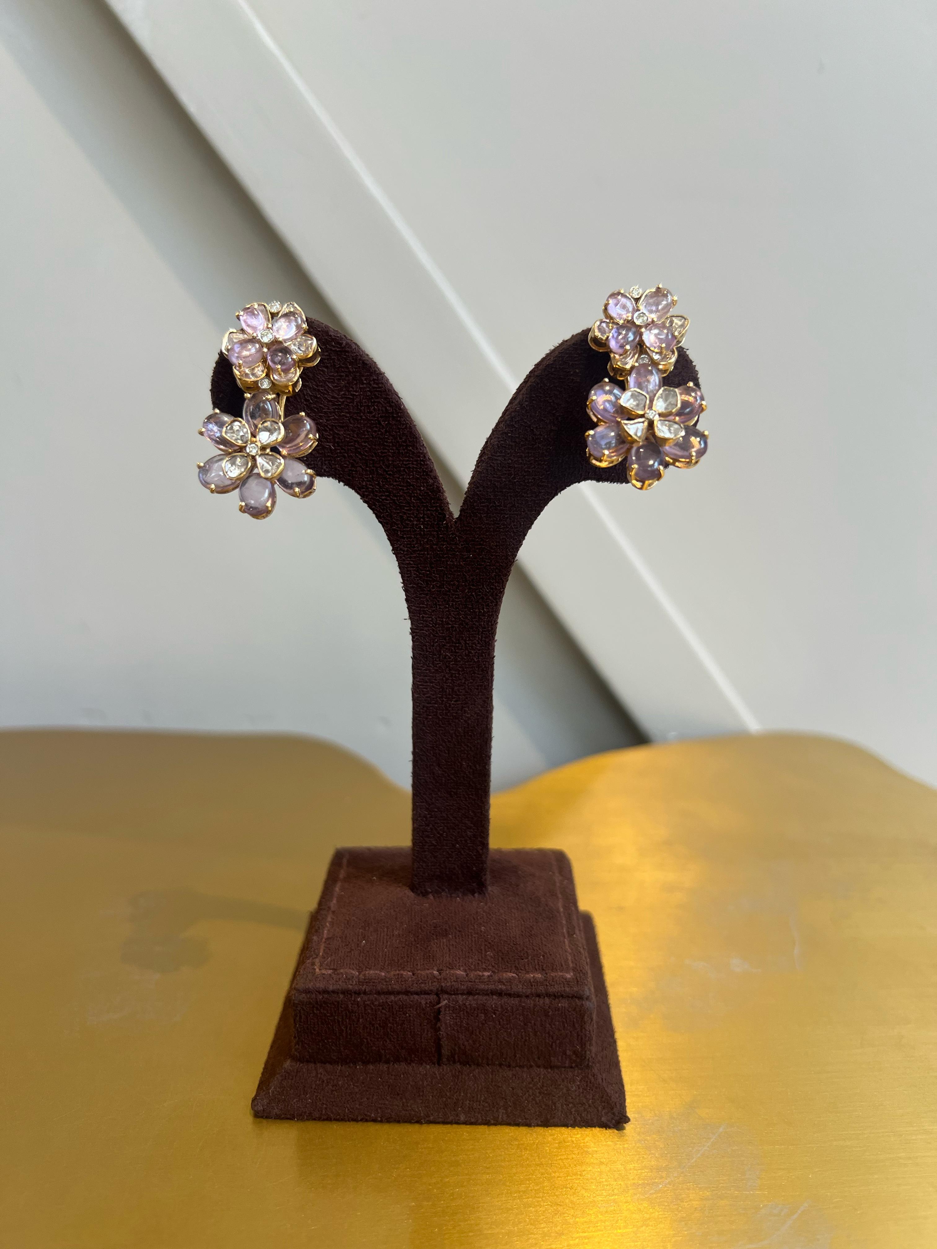 Amethyst Floral earrings with Polki