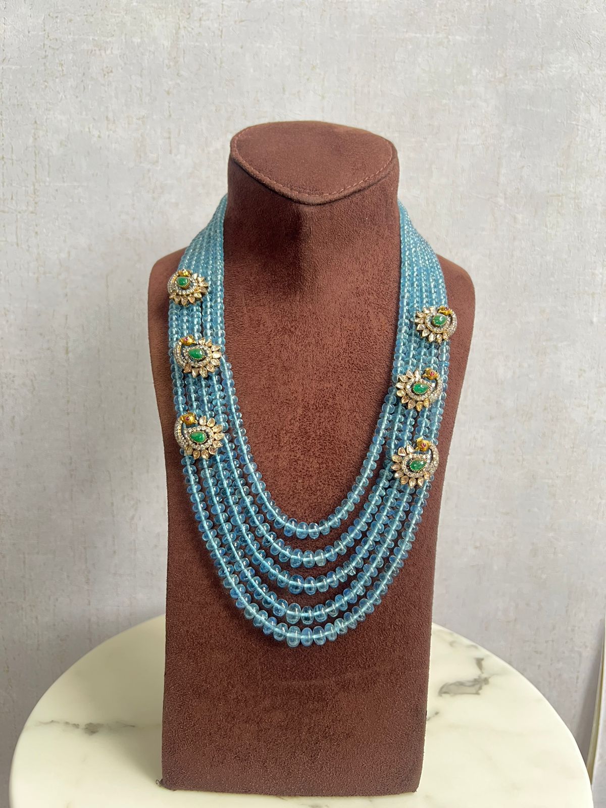 Unisex Aquamarine beads haram with peacock side mopes Unisex Aquamarine beads haram with peacock side mopes